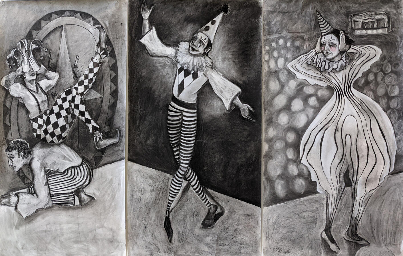All the World&#39;s a Stage Charcoal on paper, 48 x 84 in. each, 2020